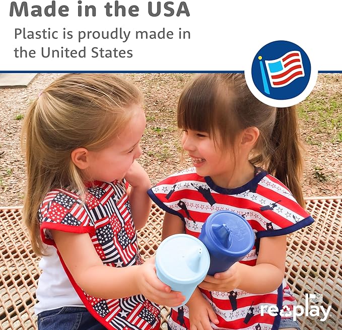 Re-Play Sippy Cups for Toddlers - 10 Oz. Reusable Spill Proof Cups for Kids, Dishwasher/Microwave Safe - Made in USA - Set of 4-3.13" x 6.25" - Modern Blush