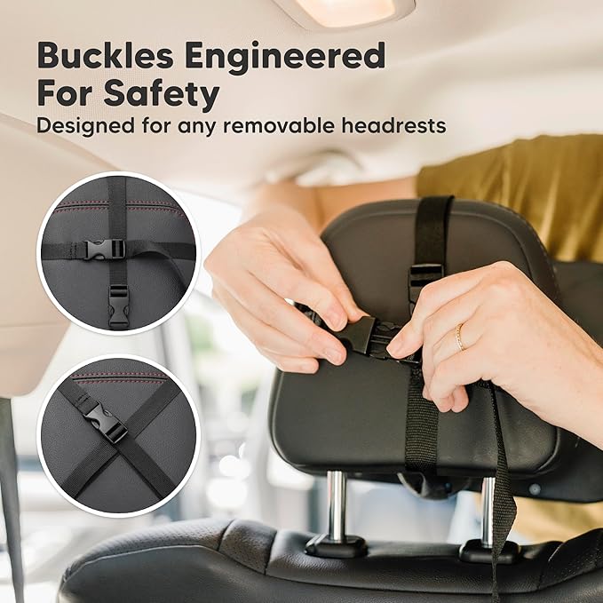 Safety Baby Car Seat Mirror - Wide Shatterproof Backseat Infant Car Mirror for Baby Rear Facing, Crystal Clear View, Travel Accessories, Easy Install & Adjustable for Removable Headrest (Matte Black)