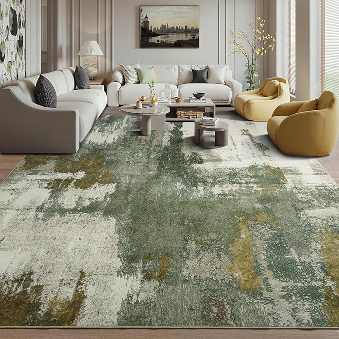 Kelarea Living Room Rug, 6x9 Rug Modern Abstract Washable Rugs Green Faux Wool Vintage Carpets, Non Slip Rugs for Bedroom, Dining Room, College Dorm, Kids Playroom, Home Office