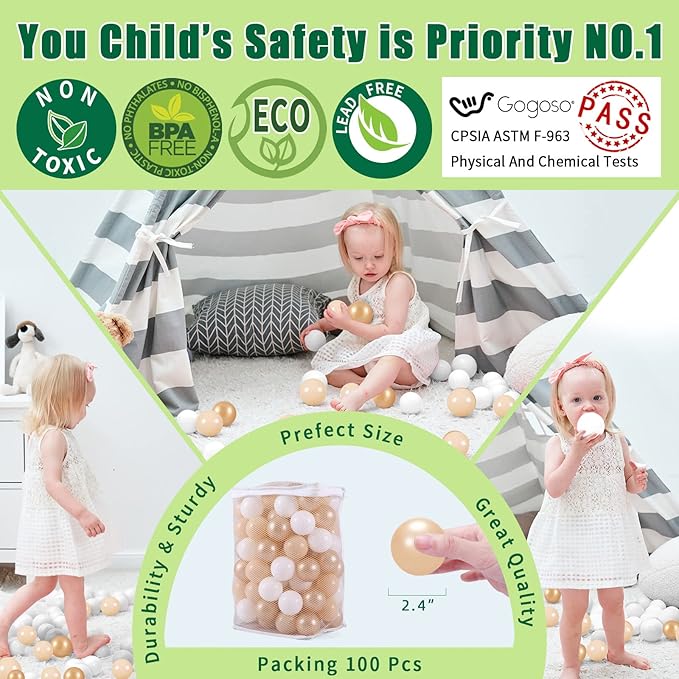 GOGOSO Ball Pit Balls for Toddlers, Brown Plastics Balls for Ball Pool Birhtday Party Girls Kids with Storage Bag, 2.17inches