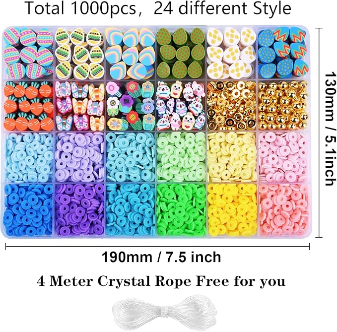 2480pcs Easter Polymer Clay Beads Bracelet Making kit, 24 Style Cute Fun Beads Charms for Jewelry Necklace Earring Making DIY Accessories for Women Girls