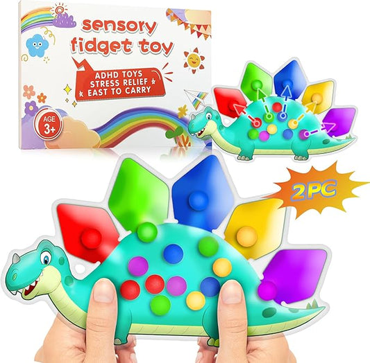 2PC Dinosaur Color Sorting Sensory Toys, Montessori Toys for Toddler Fine Motor Skill Game Learning Activities Quiet Calm Down Fidgets for Classroom Stocking Stuffers for 3 4 5 Year Old Boy Travel Toy