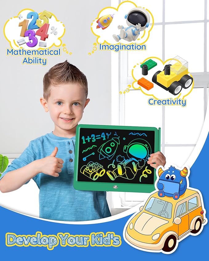 TEKFUN LCD Writing Tablet for Kids Boys Toys, 12 Inch Erasable Doodle Board Colorful Drawing Pad, Board Games Outdoor Travel Toys Gifts for Toddlers Boys Adults (Green)