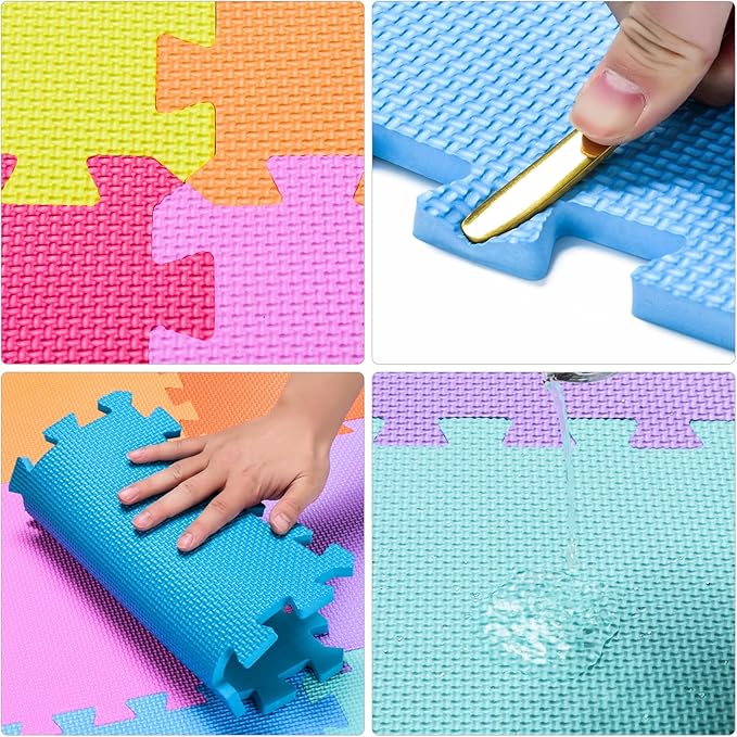 qqpp EVA Rubber 18 Tiles Interlocking Puzzle Foam Floor Mats - Baby Play Mat for Playing | Exercise Mat for Home Workout. White, Blue, Gray. QC-AGLb18N