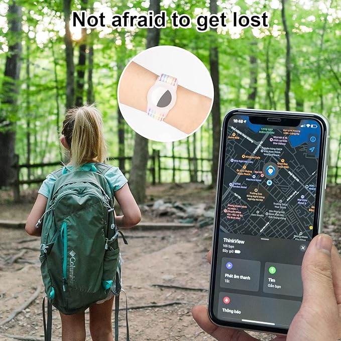 Kids Wristband Compatible with Apple AirTag, Protective Case for Air Tag GPS Tracker Holder with Nylon Bracelet, Adjustable Anti Lost Watch Band for Toddler Child Elder(2PacksRainbowA)