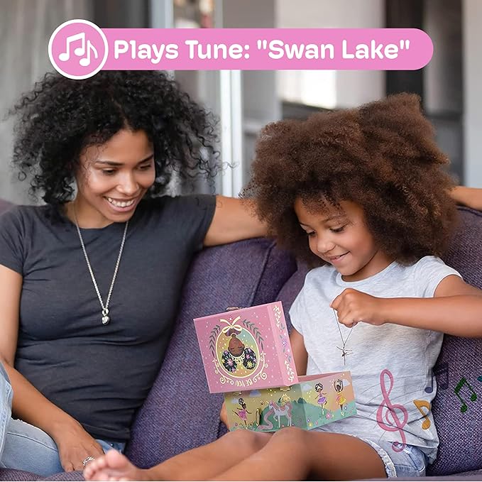 Jewelkeeper Jewelry Box for Girls - Black Ballerina Doll & Music Box - Swan Lake Tune - Jewelry Organizer - 6x5x4-Inch