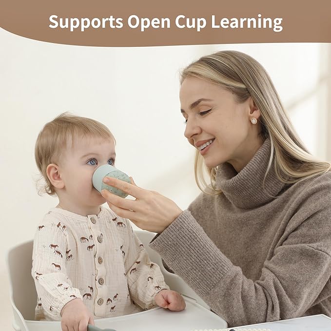Moonkie Silicone Baby Cups 4 Months+ | Open Training Drinkware for Infants with Confetti Sprinkles | Baby-Led Weaning Essential | 2 oz (Ether/Mint, 2 Pack)