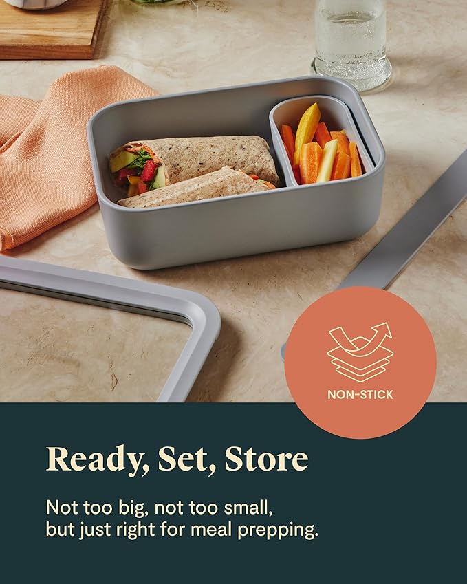 Caraway Glass Food Storage - 6.6 Cup Glass Container - Ceramic Coated Food Container - Non Toxic, Non Stick - Dishwasher, Oven, & Microwave Safe – Gray