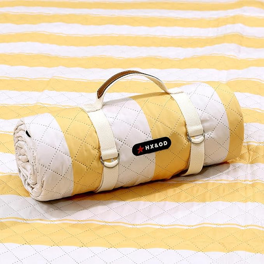 HX&OD Extra Large Picnic Outdoor Blanket, 80”x80” Waterproof Picnic Mat Foldable Camping Blanket Portable with Carry Strap for Beach Mat Outdoor Camping Party(Yellow)