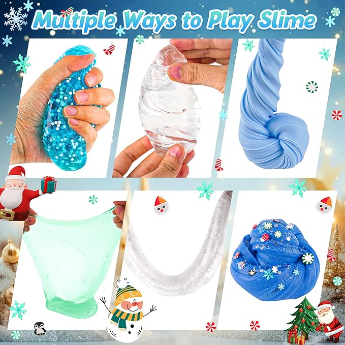 LAWOHO 6 Packs Snow Slime Kit - Butter, Clear, Water, Cloud Slimes, Fluffy Slime Making Kit for Kids with Cute Charms & Add-ins, Blue Kids Slimes Kits for Girls & Boys Birthday Christmas Easter Gifts