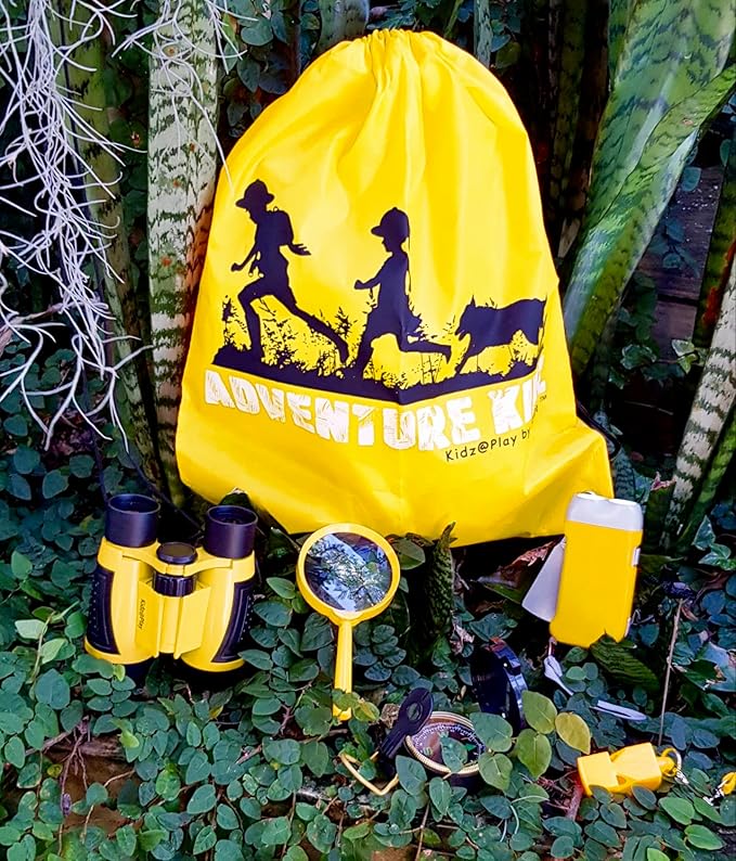 Adventure Kidz Outdoor Exploration Kit, Children’s Binoculars, Flashlight, Compass, Fox Whistle, Magnifying Glass, Backpack. Great Gift Set for STEM, Pretend Play, Ages 3+ Boys Girls