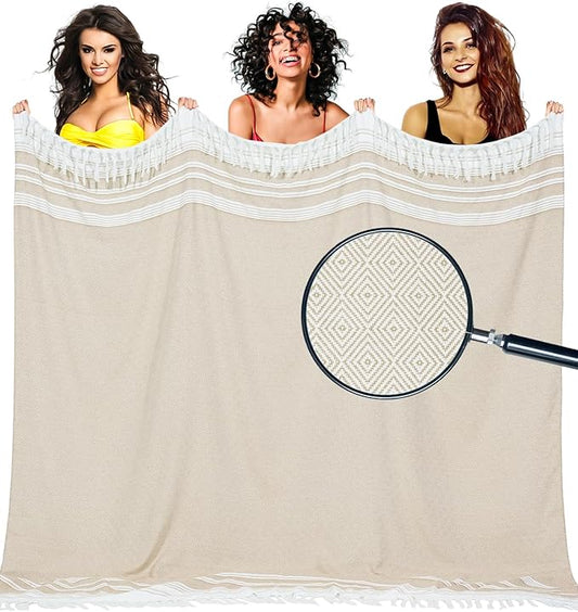 Oversized Turkish Beach Towel Blanket Cotton Giant XL Sandproof Towels Huge Linen XXL Extra Large Big Throw Quilt Blankets for Adults Cloud Travel Camping Glamping Accessories Essentials
