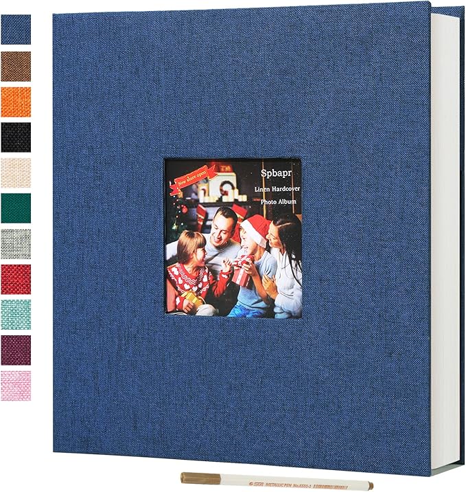 Spbapr Large Photo Album Self Adhesive Linen cover DIY Magnetic Scrapbook album with A Metal Pen Hold 3x5 4x6 5x7 6x8 8x10 Pictures 11"x10.6"60pages