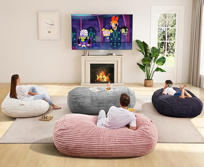 Hobestluk 6FT Bean Bag Chairs Adult Bean Bag with Portable Handle Comfy Large Bean Bag Lounge Chair with Removable Cover for Living Room Bedroom (Stripe Pink, 6FT)