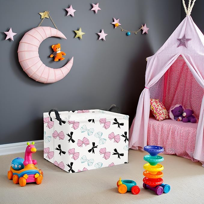 HIYAGON Rectangular Bowknot Basket Kids Baby Storage Basket Toy Storage Bin Organizer Box Room Decor(Bowknot)