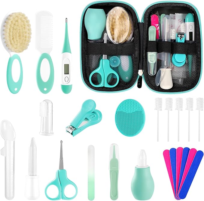 Baby Healthcare and Grooming Kit for Newborn Kids, 24PCS Upgraded Safety Baby Care Kit, Newborn Nursery Health Care Set, Baby Care Products (Green)