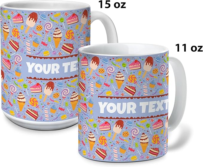 Personalized Mug for Kids - Sweets - Custom Name/Text, Ceramic Hot Chocolate/Cocoa/Coffee Cup for Boys/Girls, Birthday/Christmas/Holiday Gift - 15 oz, Pink Handle