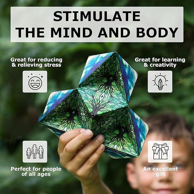 Shashibo Shape Shifting Box - Award-Winning Fidget Toy w/ 36 Rare Earth Magnets - Fidget Cube Transforms Into Over 70 Shapes, Sensory Toy Gift for Kids, Teens, and Adults (Mystic Ocean)