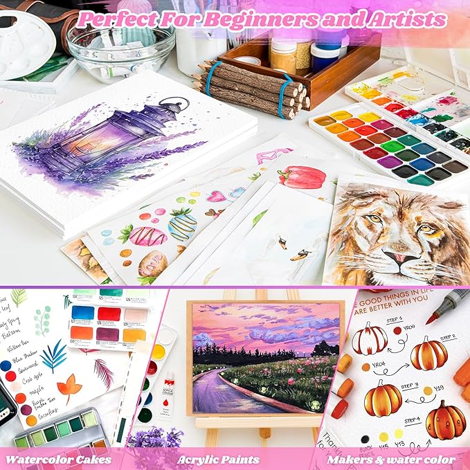 180 Sheets Watercolor Paper, Valentine Gift Cards, 5"x7" White Water Color Paper Bulk, 140lb/300gsm Artist Drawing Coloring Supplies for Adults, Watercolors, Paint Set, Canvas Painting, DIY Projects