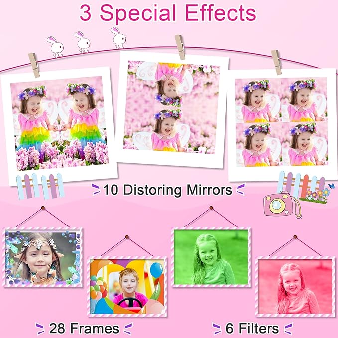 GKTZ Toys for Girls Age 3-8, Kids Camera Digital Video Toddler Camera Children Camcorder Birthday Gifts for 3 4 5 6 7 8 Year Old Girls with 32GB SD Card