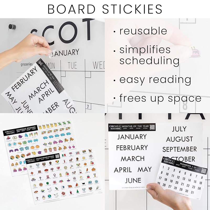 Personalized Clear Acrylic Calendar for Wall, Calendar Whiteboard for Wall, Dry Erase Wall Calendar, Wall Calendar Organizer System for Home (Block, Black, 23"W x18.5"H)