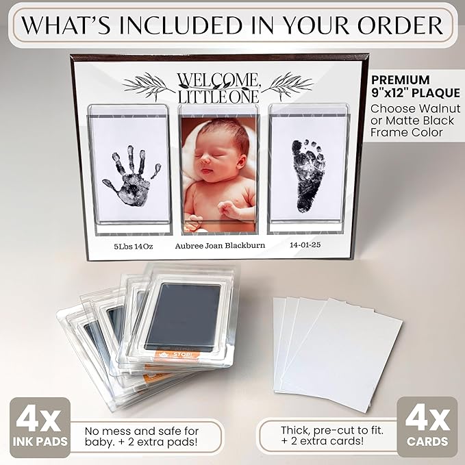 Inkless Hand and Footprint Kit, Baby Keepsake Plaque & Baby Shower Gifts - Ideal as Mom To Be Gift, Nursery Picture Frames, Clean Touch Hand and Footprint Kit (Style 1 - Design 1)