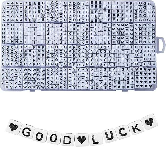 1400pcs Letter Beads, 6x6 mm Acrylic Alphabet Beads, Beads for Jewelry and Bracelet Making, in 28 Grid Box (White and Black)