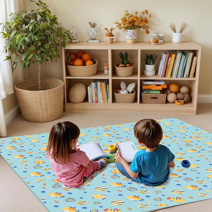 UDEAR Foldable Picnic Blanket,80"x80" Waterproof, Sandproof, Portable with Tote Bag for Beach, Park, Camping, and Travel,Blue