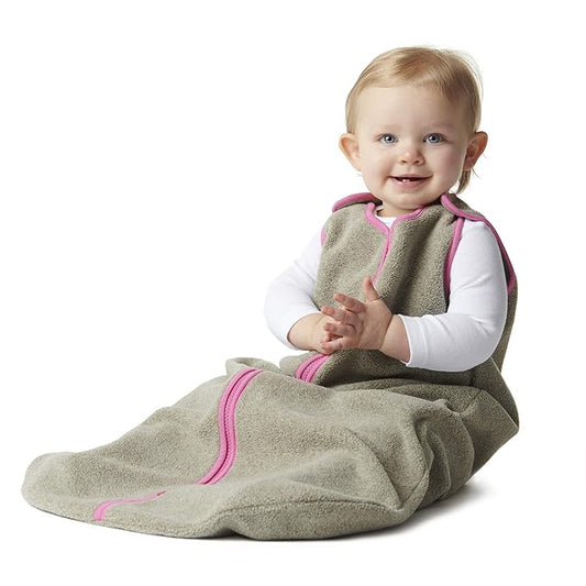 baby deedee Sleep Nest Fleece Baby Sleeping Bag, Wearable Blanket, Mocha Hot Pink, 6-18Month