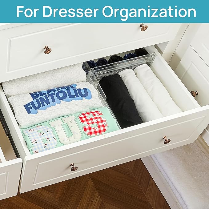 Vtopmart 18 Pack Drawer Dividers for Clothes, 4" High 10.2"-16.6" Adjustable Expandable Dresser Drawer Organizer, Clear Plastic Separators for Dresser, Baby Clothing, Underwear, Cosmetic, Toiletries