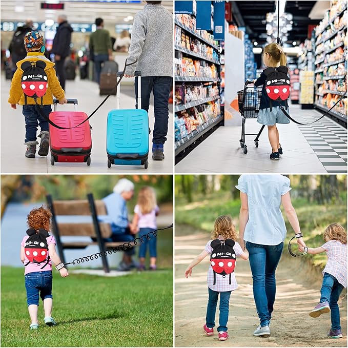 CZSYZCZS Toddlers Leash + Anti Lost Wrist Link Child Kids Safety Harness Kids Walking Wristband Assistant Strap Belt (black red)