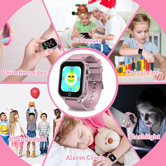 Goodatech Smart Watch for Kids 4-12 Years Boys Girls, 26 Puzzle Games,HD Camera,Video Music Player,Pedometer,Flashlight,Calendar,Alarm Clock,Aluminum Case,Sport Band (Pink)