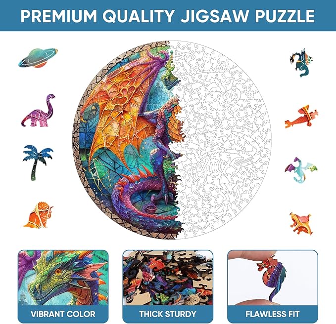 Wooden Puzzle for Adults - 3D Vision Effect Dragon Puzzle 500 Pcs Unique Shape Advanced Wooden Jigsaw Puzzle Challenge Jigsaw Puzzle Gift for Adults and Kids Family Game(16.5 x 16.5 in)