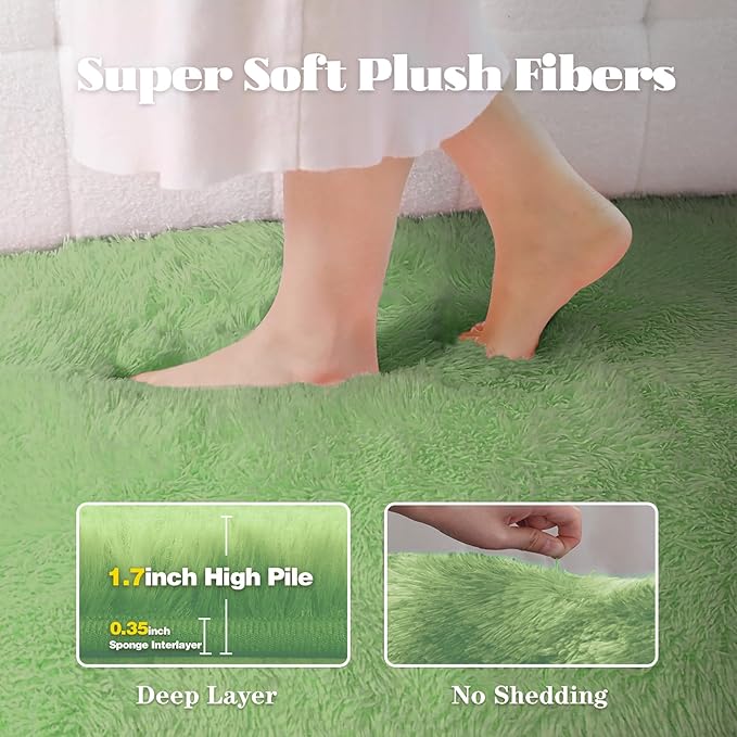 8x10 Area Rug for Living Room: Fluffy Shag Soft Washable Rugs Large Fuzzy Plush Indoor Carpet for Bedroom Nursery Playroom Kids Girls Boys Room (Sage Green, 8'x10')