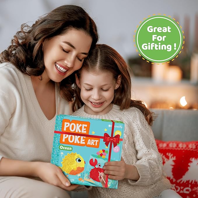 jackinthebox Poke Poke Art – Ocean Theme, Mess-Free Fabric Art and Craft, Flower Pressing Kits, Gift for Kids, Toys for Girls and Boys Ages 4 5 6 7 8