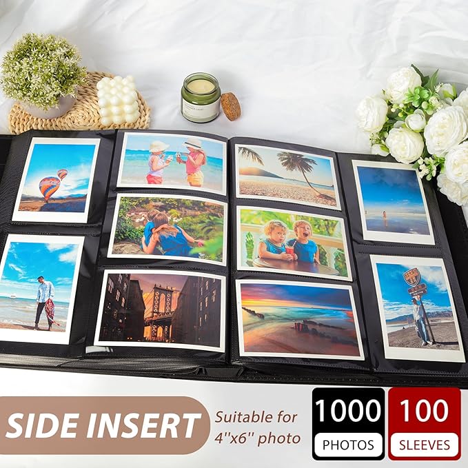 RECUTMS Photo Album 4x6 1000 Pockets Photos, Extra Large Capacity Family Wedding Picture Albums Holds 1000 Horizontal and Vertical Photos (Brown)