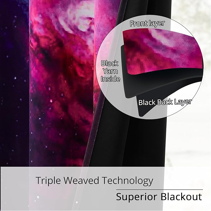 Galaxy Blackout Curtains - Space Design, 100% Blackout, 2 Panels, Each W52×L84, Thermal Insulated Curtains for Bedroom, Noise Reducing & Energy Efficient, Keeping Your Decor Looking Fresh and Vibrant