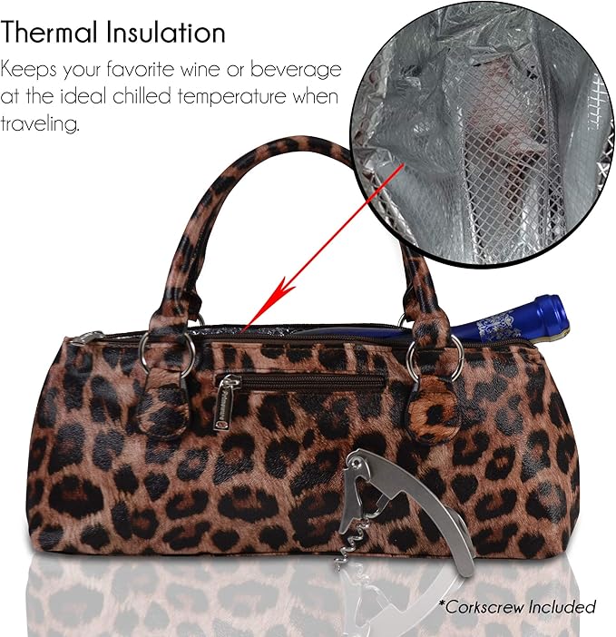 Wine Clutch Bag (Thermal Insulated) Trendy Women's Carry Tote | Holds Red & White 750mL Bottles | Trendy Fashion | Incl. Portable Waiter-Style Corkscrew