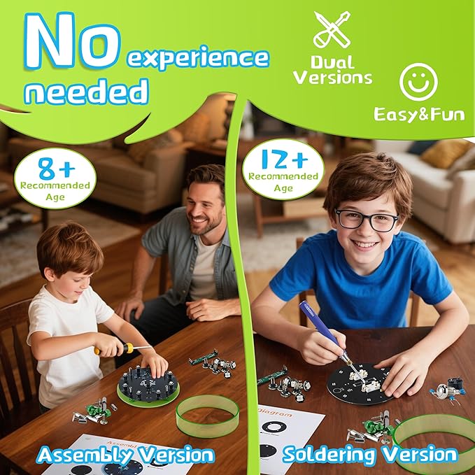 STEM DIY Toys Hand Assembly Electronic Spin The Wheel | Science Craft Kit for Kids Ages 8-9-10-11-12-13-14-15+ Years Old | Educational Gifts for Boys&Girls | Video Guide | (Fire Wheel-Phantom Color)