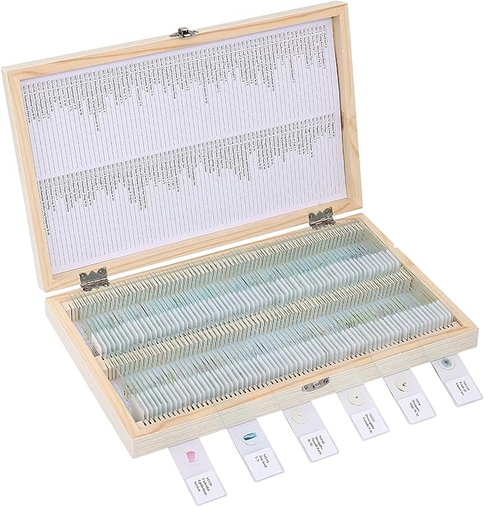 140-Pcs Microscope Slides with Specimens,Pre-Made Glass Slides with Specimens,Educational Microscope Slides and Covers for Young Scientists,Perfect for Biology Class and Experiments
