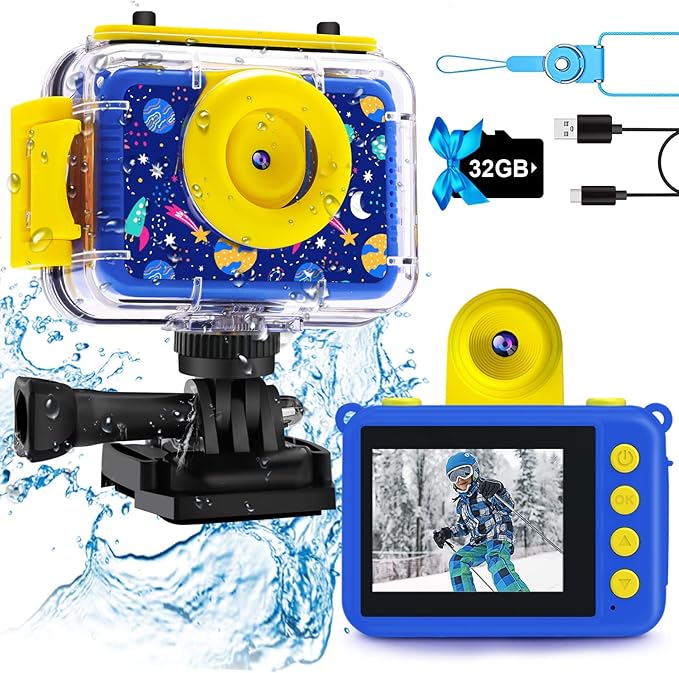 GKTZ Kids Camera - Waterproof Underwater Camera for Kids, Christmas Birthday Gifts for Boys Age 3-12, 1080P HD Children Digital Action Camera, Pool Toys for Kids Age 4-12