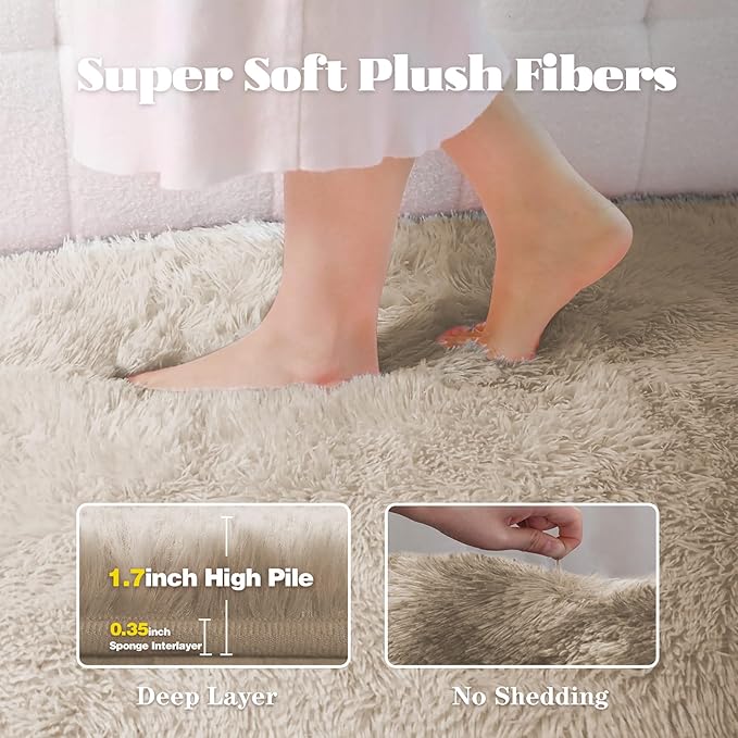 5x7 Area Rug for Living Room: Fluffy Shag Soft Washable Rugs Fuzzy Plush Indoor Carpet for Bedroom Nursery Playroom Dorm Kids Girls Boys Room (Camel, 5'x7')