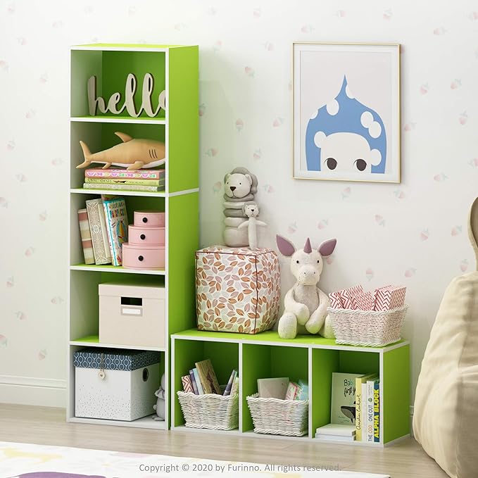 Furinno Pasir 3-Tier Open Shelf Bookcase, White/Green 11003WH/GR