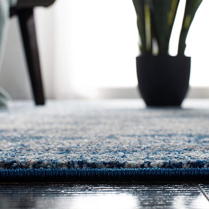 SAFAVIEH Evoke Collection 9' Square Navy/Ivory EVK272A Modern Abstract Non-Shedding Living Room Bedroom Dining Home Office Area Rug