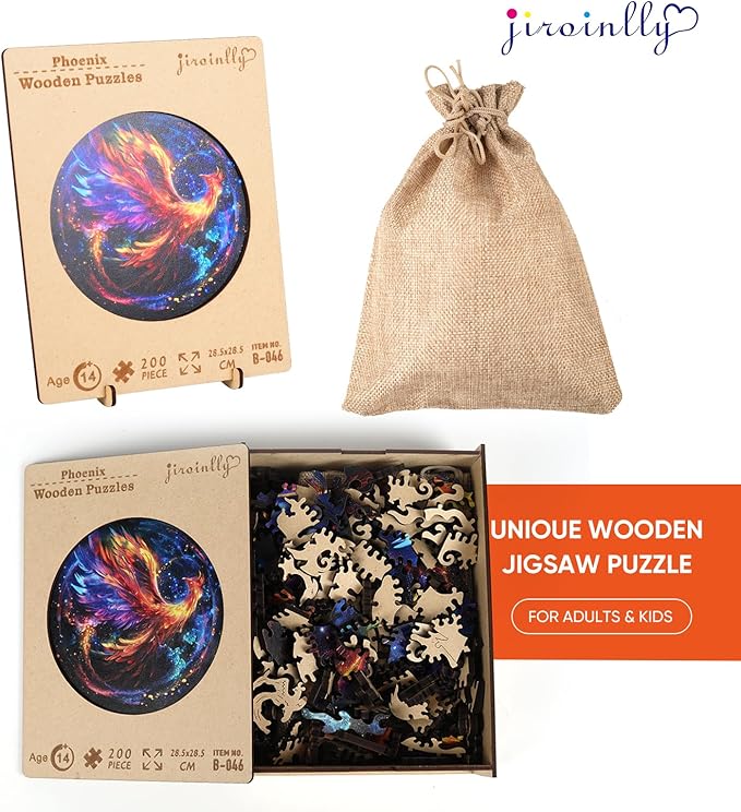Wooden Puzzles for Adults, Phoenix Puzzle Color Challenge Jigsaw Puzzles 300 Piece, (Royal,16.7in) Thickened Unique Shapes Family Reunion Puzzle, Best Gift for Adults and Kids, Family Game