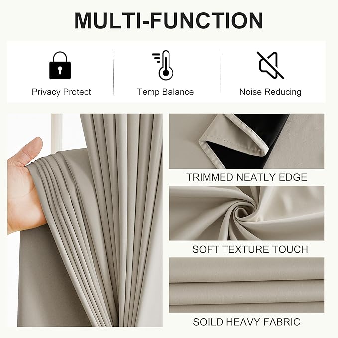 NICETOWN Blackout Curtains for Bedroom, Grommet Privacy 100% Blackout 96 inches Length Thermal Insulated Curtains for Living Room, 2 Panels, 52W x 96L, Natural