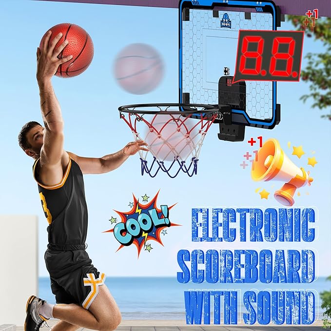 HopeRock Large Indoor Basketball Hoop for Kids Teens Adults, 24 X 16 Inch Over The Door Basketball Hoops with Electronic Scoreboard, Basketball Toys Birthday Gifts for Boys Girls