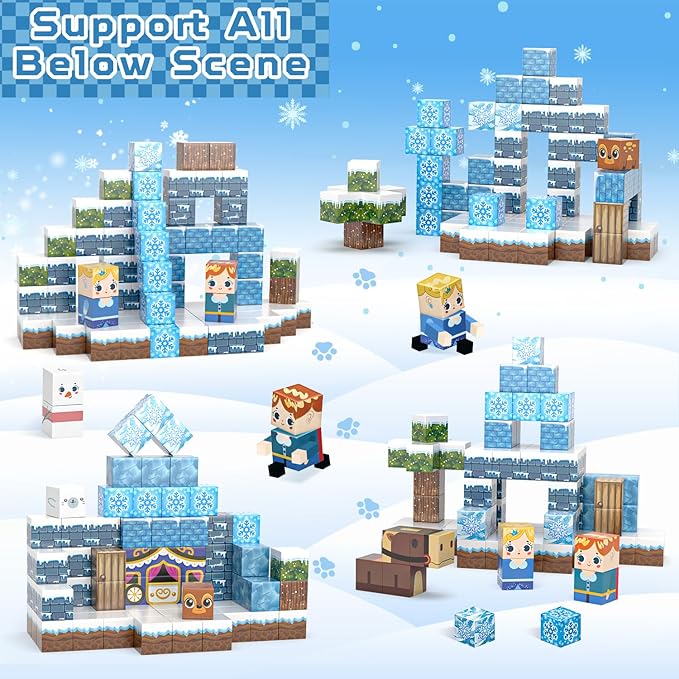 100PCS Magnetic Blocks, Magnet Building Blocks for Kids Age 4-8, Magnetic Cubes Sets for Frozen Princess Castle Build, Magnet Cubes Tiles Toys for Girls Age 3+ Years Old Birthday Gift