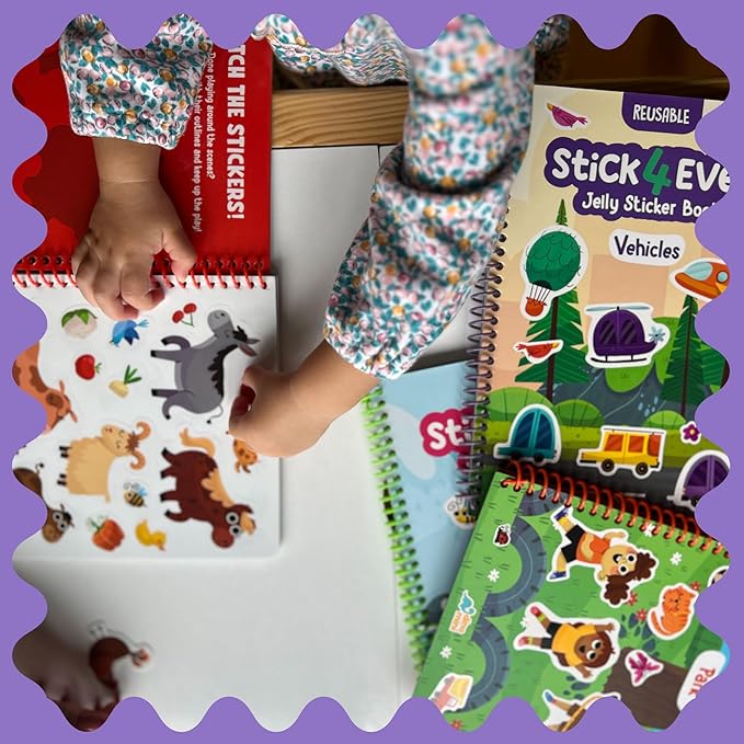 Stick4Ever Jelly Sticker Book - for Kids - Waterproof, Easy to Clean Jelly Stickers for Kids - Reusable Sticker Book for Toddlers with 50 Pcs of Reusable Stickers (Forest)