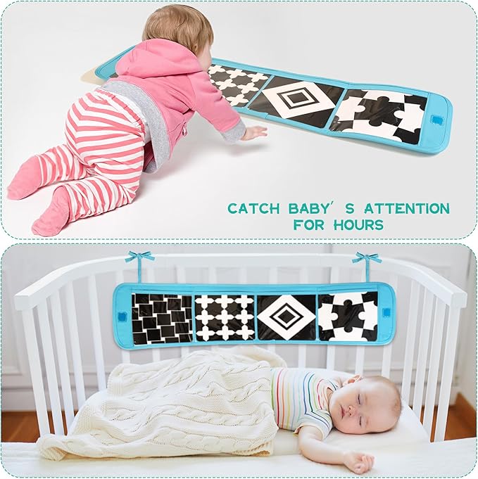 Montessori Toys for Babies 0-6 Months, 9 in 1 Learning Educational Sensory Toys for Newborn 0-3-6 Months, Includes High Contrast Cards, Baby Tissue Box Toy, Spinning Drum, Teether and More